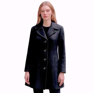 Anne Klein BLACK Single-Breasted Cashmere/Wool Blend Midi Peacoat Size: 8